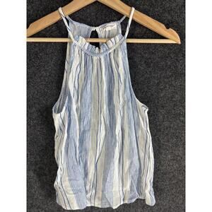 Blu Pepper Blouse Women M Medium White Striped Sleeveless Spaghetti Strap Rayon